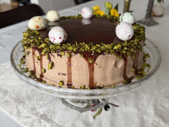 Chokolade og pistacielagkage